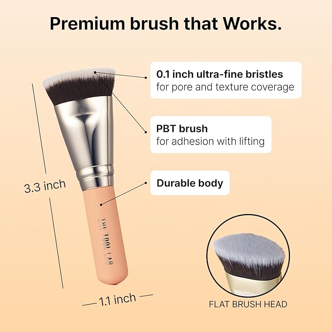 THE TOOL LAB All Day Fitting Duo (Glow type) - Premium Base Makeup Set for Liquid Cream Powder Foundation Buffing Blending Face Brush Sponge Portable Case - 1.1 Flat Top Brush