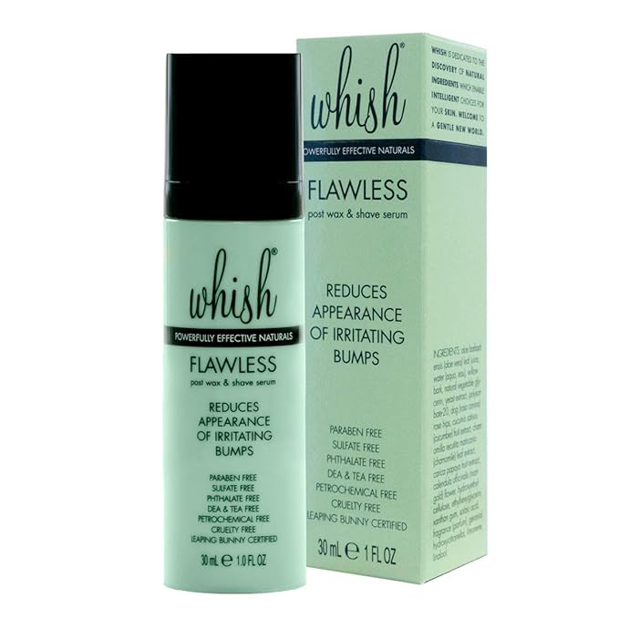 Whish Flawless Post Wax &amp Shave Serum - Ingrown Hair Treatment for Men and Women - Calming Aftershave Oil for Razor Wax &amp Laser Bumps - With Aloe &amp Salicylic Acid - Paraben &amp Sulfate