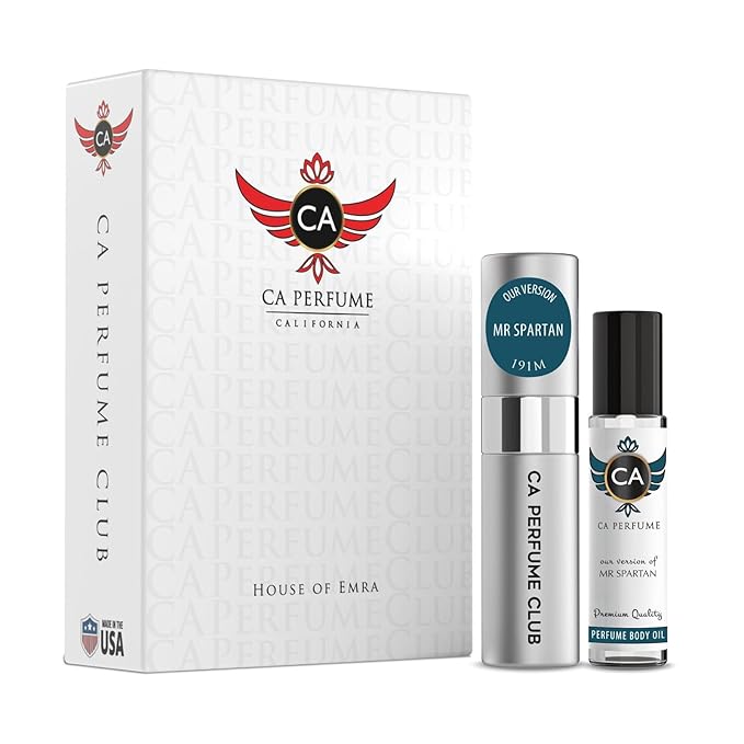 CA Perfume Duo Impression of Mr. Spartan For Men Perfume Layering Set Mens Cologne Long Lasting Travel Size EDP + Body Oil Roll-On Bottle 0.27 Fl Oz+0.33 Fl Oz