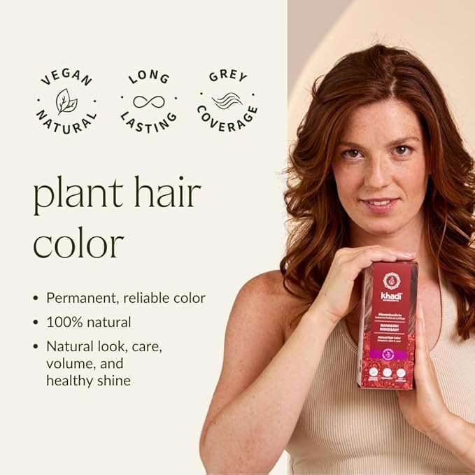 khadi MAHOGANY Natural Hair Color - Hair Color for a velvety earthy red to intense dark red-brown - 100% herbal &amp natural - 3.5 oz
