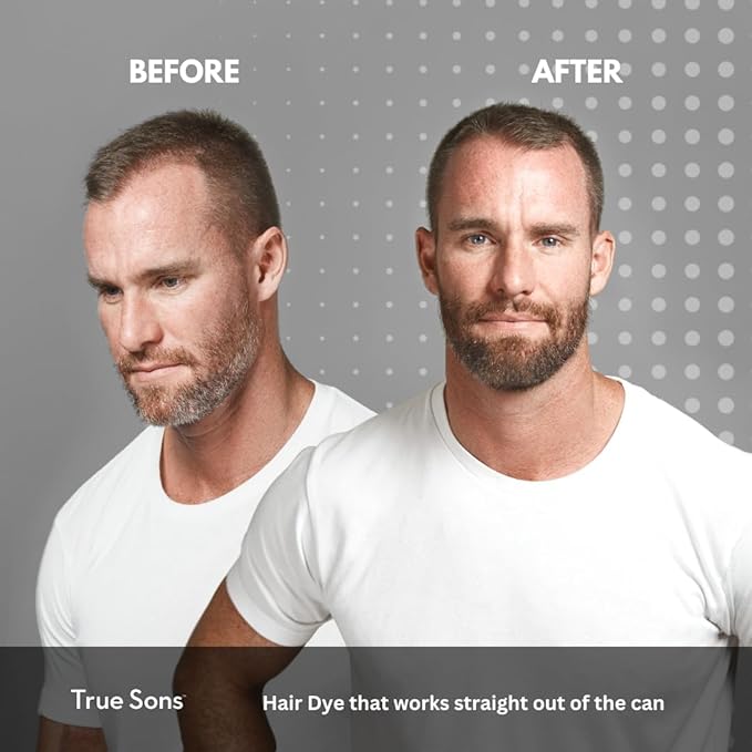 True Sons Hair Dye Foam for Men - Natural Look - Effortless Multi-Use Dye Kit with Instant Color Booster Applicator Ammonia-Free Formula Simpler Hair and Beard Dye (Dark Brown)