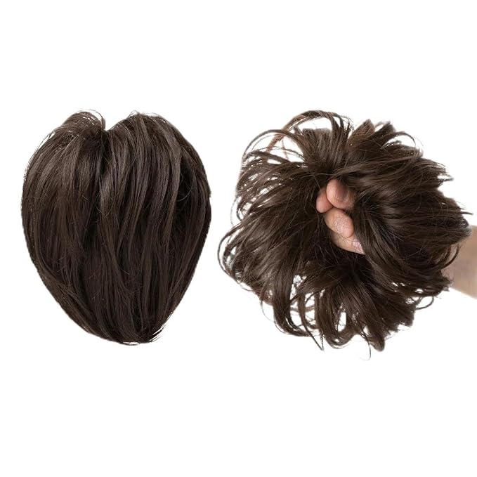 EARSHOT Hair Buns Hair Piece 1 Piece Ball Head Wig Ring Natural Fluffy Long Beard Curly Hair Ring Ponytail Braid Hair Extension Hair Wig Bag Bun Hair Accessories For Girls (Color : Dark brown)