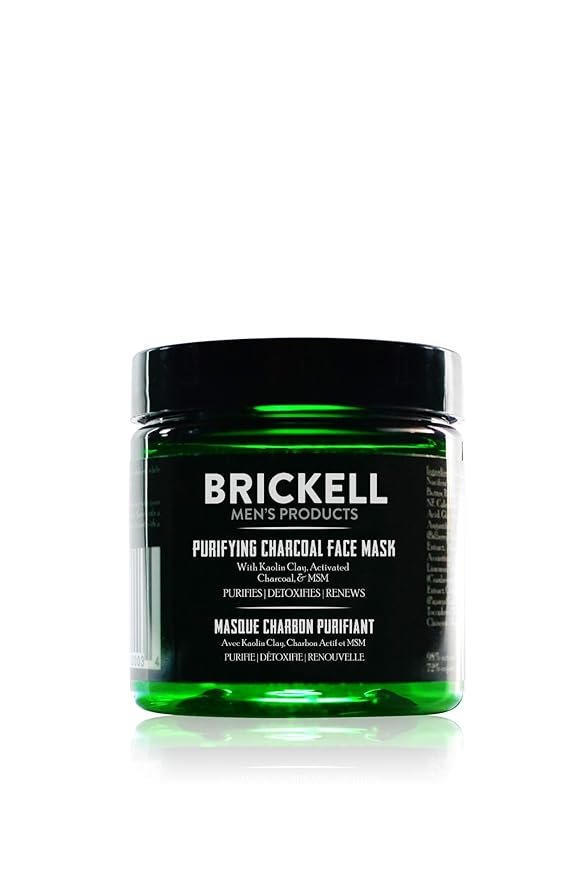 Brickell Men's Purifying Charcoal Face Mask Skin Care Product Natural and Organic Activated Charcoal Facial Mask With Detoxifying Kaolin Clay 4 Ounce Unscented