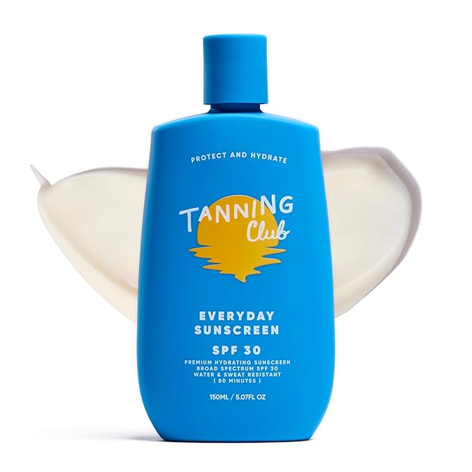 Tanning Club - Everyday Sunscreen - SPF 30 Lightweight Sunblock Lotion for Face and Body - Hyaluronic Acid Aloe and Coconut Oil - Water and Sweat Resistant (80 Minutes) - 150 ml