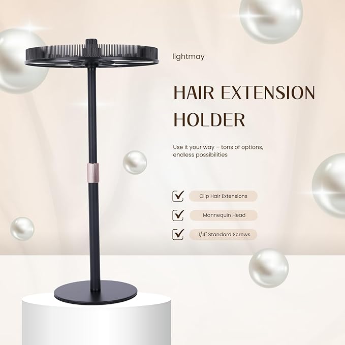Adjustable Hair Extension Stand ? Matte Black Metal 11?17.5 Height Tangle-Free Storage &amp Display for Bangs Clip-Ins Color Strips Colored Clip Hair Extensions &amp More Non-Slip Base Easy