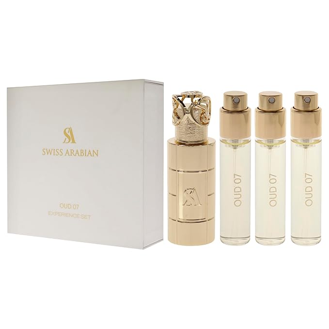 SWISS ARABIAN Oud 07 Giftset - Arabian Perfumes for Women and Men - Long Lasting Perfume - Floral Spicy Vanilla Perfume - 3 Bottles with Case - 4 pc