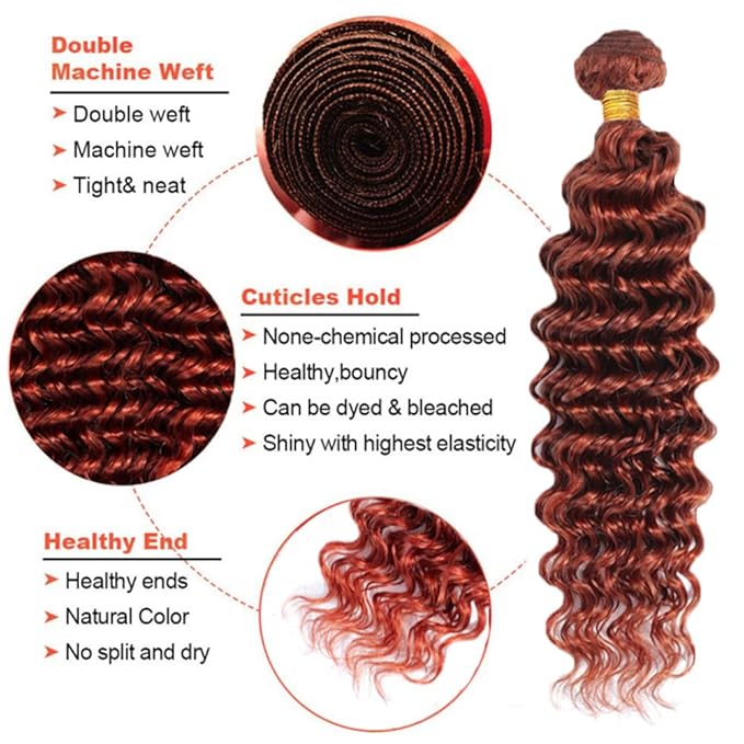 Color #33 Reddish Brown Bundles Human Hair Deep Wave 3 Bundles 14 14 14 Inch Unprocessed Brazilian Virgin Remy Copper Red Deep Curly Bundle Human Hair Extensions