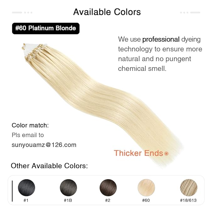 SUYYA Micro Links Hair Extensions Platinum Blonde Micro Loop Human Hair Extensions Straight Microlink Hair Extensions Human Hair 50 Strands 50g/Pack for Women(18 inch #60 Platinum Blonde)