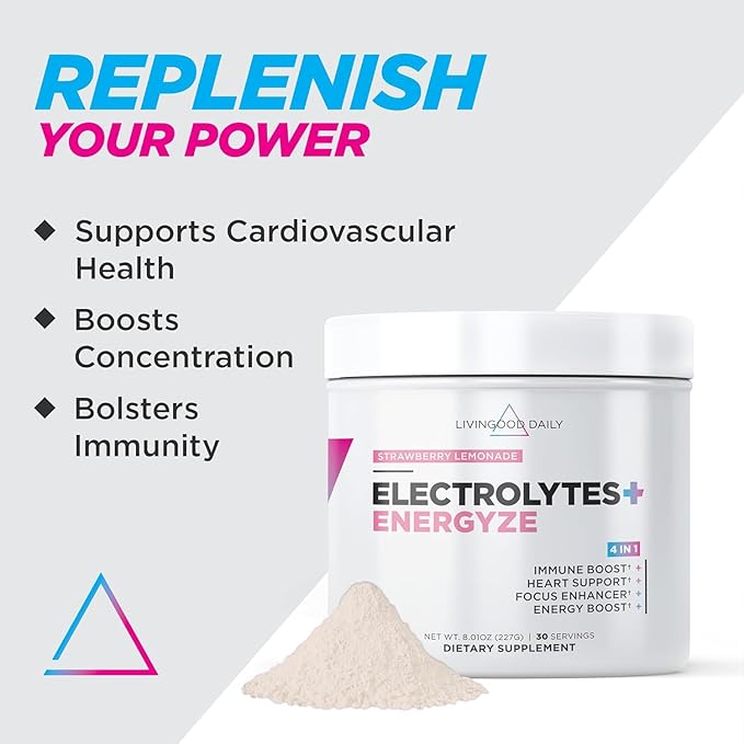 Livingood Daily Electrolytes Powder Electrolytes Hydration Powder with Vitamin C Taurine D Ribose &amp FOS Sugar Free Electrolyte Drink Mix Keto Gluten Free Strawberry Lemonade 30 Servings