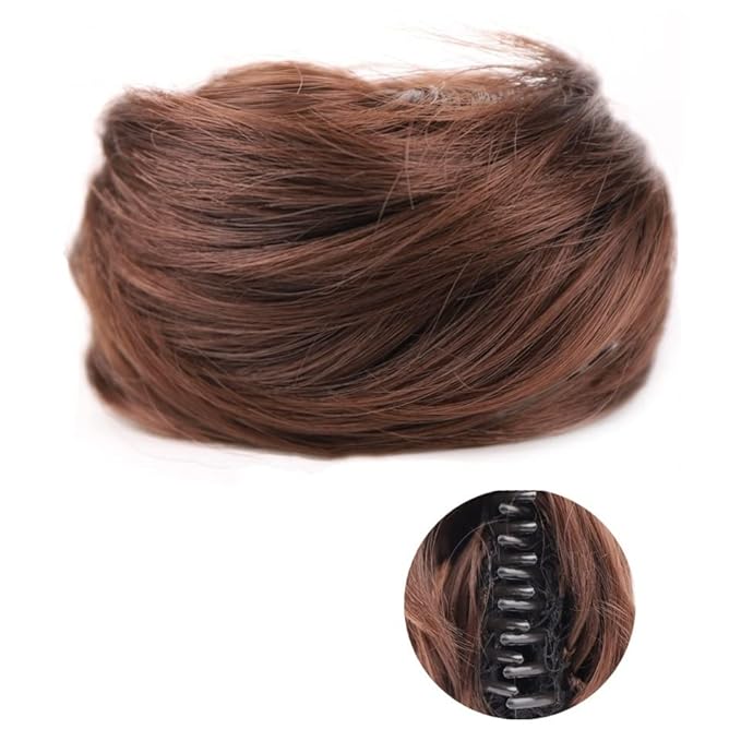 messy bun hair piece 1/2 PCS Accessory Updo Hairpieces For Women Girls Mini Claw Synthetic Curly Wavy Hair Bun Extensions Wig Clip in Messy &amp Cat Ears Short hair buns hair piece ( Color : FB001-33