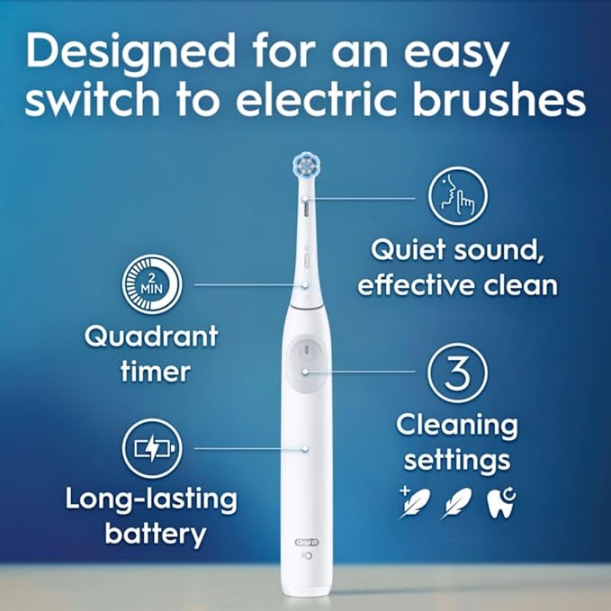 Oral-B iO Simple Clean Rechargeable Electric Powered Toothbrush Pure White with 1 Gentle Care Brush Head and 1 White Travel Case - Automatic Pressure Sensor to Protect Gums - 3 Modes -2 Min Timer