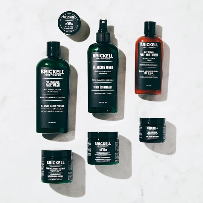 Brickell Men's Daily Elite Face Care Routine II Toner Charcoal Facial Wash Face Scrub Anti-Aging Night Cream Eye Cream Charcoal Mask and Moisturizer Natural and Organic Scented