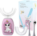 V-WHITE Electric Toothbrush Kids- Ultrasonic U-Shaped Toothbrushes for Teeth Whitening - 360° Mouth Cleansing Hands Free Gums Protection - Wireless Charging &amp LED Light - Waterproof IPX7 Certifie