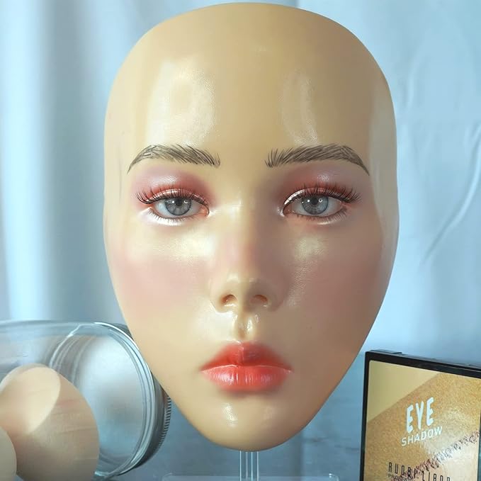 5D makeup Practice Face Board Silicone Makeup Mannequin Face Reusable Beginner Practice Eye Makeup Face Eye Fake Silicone Makeup Artist Full Face Practice Eyelash Eye Shadow Eyeliner Pen Simulatio