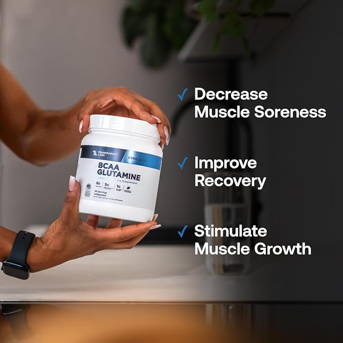 Transparent Labs BCAA Glutamine - 8000 Mg of BCAA Powder with L Glutamine for Post Workout Recovery Muscle Growth &amp Increased Endurance - 30 Servings Tropical Punch