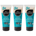 All Good Tinted Mineral Sport Sunscreen Lotion for Face &amp Body - UVA/UVB Broad Spectrum SPF 30 Coral Reef Friendly Water Resistant Coconut Oil Jojoba Oil Shea Butter Aloe (3 oz)(3-Pack)