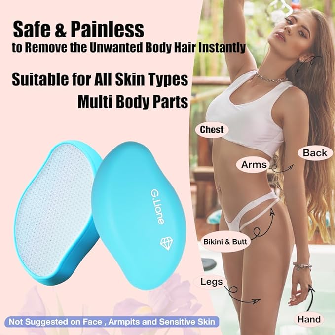 Premium Crystal Hair EraserPainless Exfoliation Hair Removal EpilatorNano Glass Hair Remover for WomenNatural Gentle and Efficient Shaver Trimmer on Leg Arm(Ocean Blue)