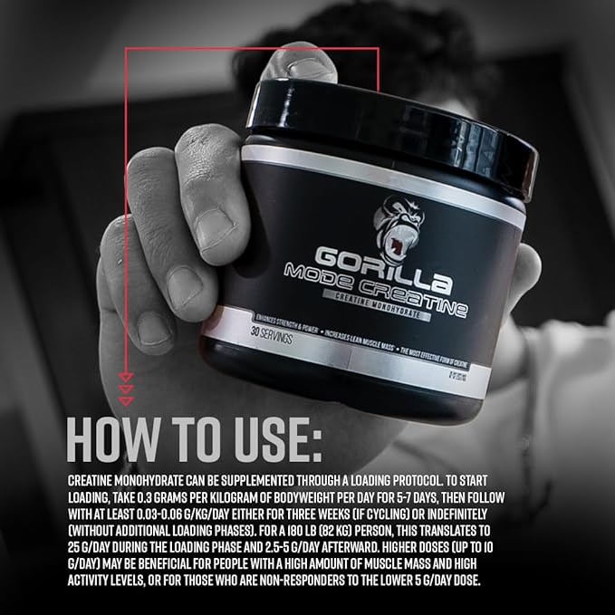 Gorilla Mind Creatine Monohydrate Micronized Powder Improved Muscle Size Power Output and Strength 5 Grams per Serving 100 Servings
