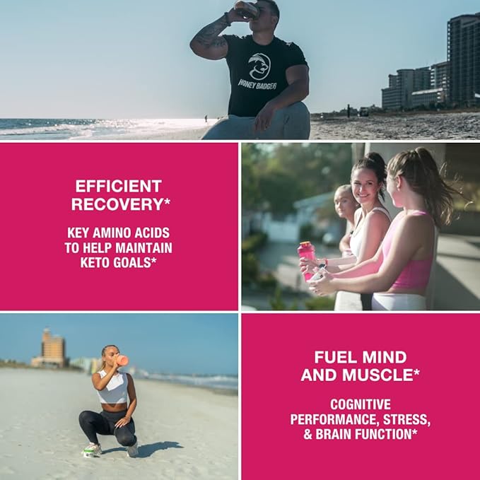 Honey Badger BCAA + EAA Amino Acids Powder BCAAs + L-Glutamine Keto Vegan Sugar Free for Men &amp Women Hydration &amp Post Workout Muscle Recovery Drink Mix Wild Berry 30 Servings