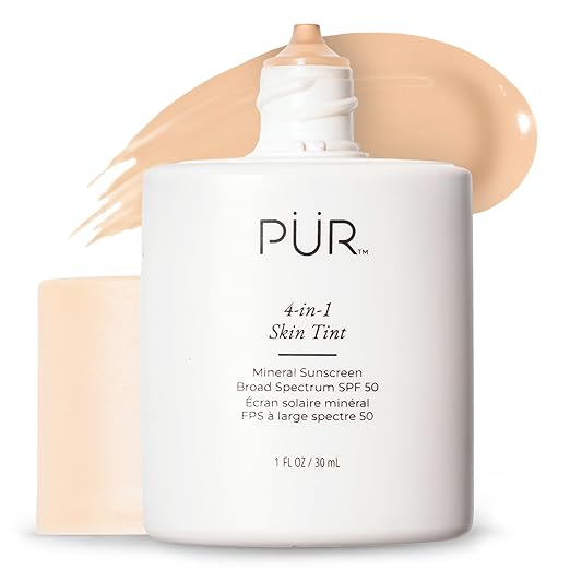 P?R Tinted Sunscreen for Face 4-in-1 Skin Tint - Broad Spectrum Mineral Sunscreen SPF 50 - Tinted Facial Moisturizer Primer &amp Foundation for Sun Protection - Lightweight Buildable Coverage