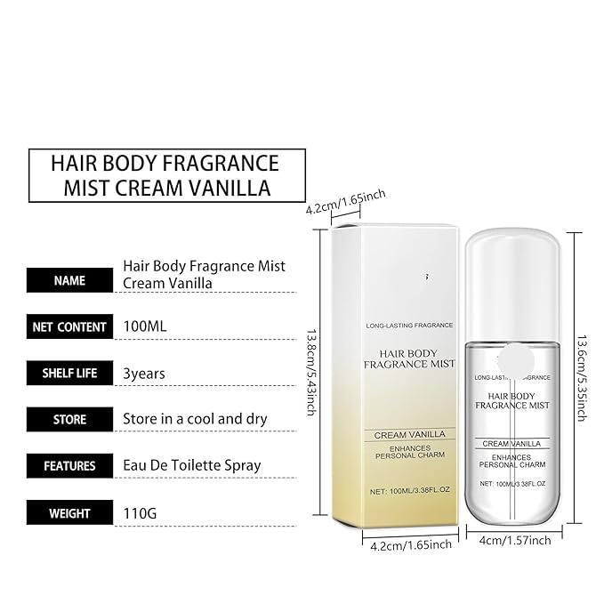 Creamy Vanilla Fragrance Spray - Long-Lasting Natural Fresh Scent For Hair &amp Body Delicate Vanilla Note For All-Day Charming Aroma(2PCS)
