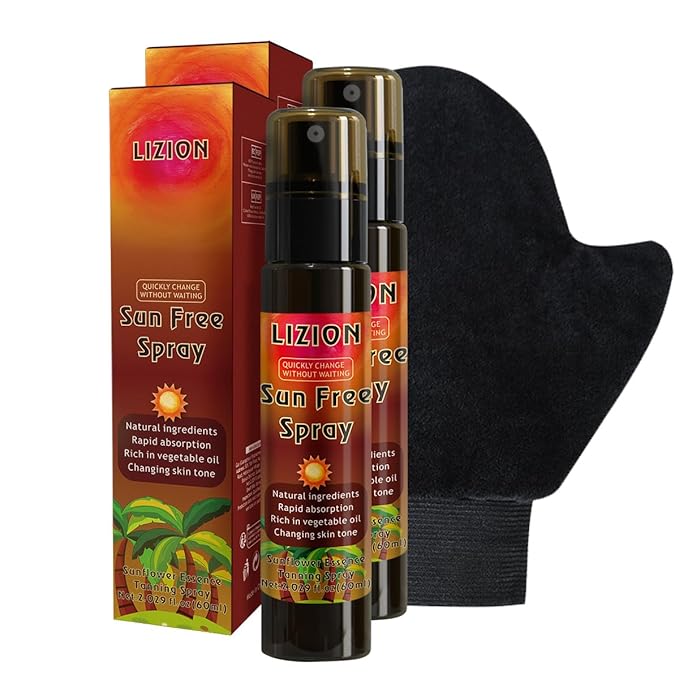 Sun Free Spray Self Tanning Set Natural Sunflower Essence Add olive sweet almond rose oil with Application Mitt Suitable For All Skin Types Waterproof sweat proof- 2.0 fl oz by one