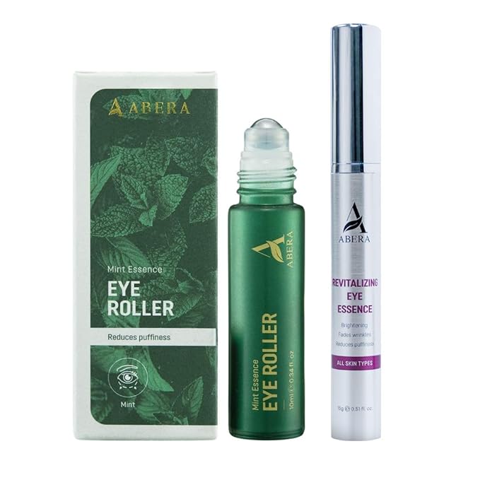 Abera Eye Roller &amp Essence for Men ? Day &amp Night Treatment for Puffy Eyes &amp Dark Circles ? Under Eye Bags Treatment with Cooling Mint Roller + Anti-Aging Serum