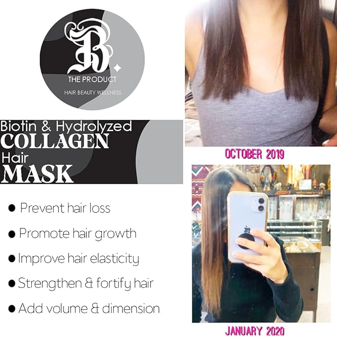 Biotin and Hydrolyzed Collagen Hair Mask for Dry &amp Damaged Hair with Aloe Vera Avocado Oil Vitamin E Oil (8oz)