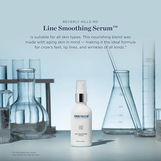 Beverly Hills MD Line Smoothing Serum- Reduce Deep Wrinkles &amp Smooth Skin- Anti-Aging Serum for Firming and Hydrating Face- Correct Fine Lines w/Antioxidants Peptides Ginkgo Bilboa Extract &amp