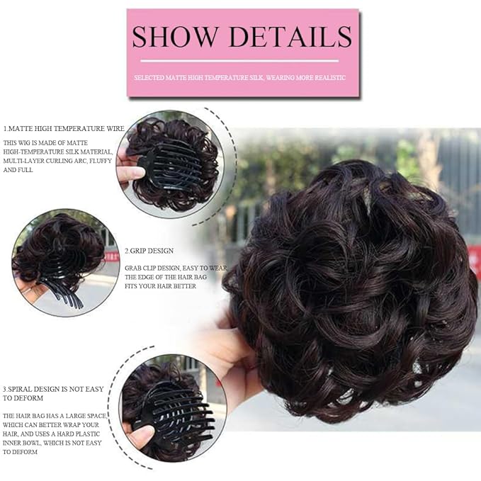 GSOUL Hair Bun Pieces for Women Synthetic Curly Hair Bun Clips Women Ponytail Extensions Messy Hoops Wig Accessories