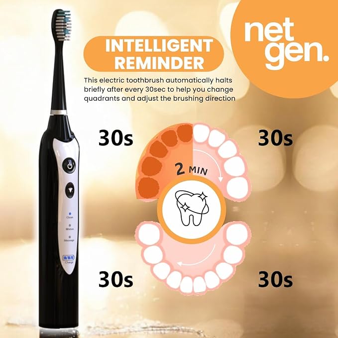 Sonic Electric Toothbrush for Adults with 5 Toothbrush Replacement Heads 3 Brushing Modes &amp 2 Minutes Built-in Timer Travel Toothbrushes with Inductive Charging Rechargeable toothbrush | Black