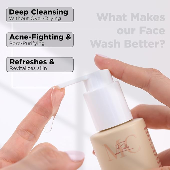 MC Belle Facial Cleanser for All Skin Types - Non-Scented &amp Peppermint Cleanser with Sodium Hyaluronate Organic Milk Thistle &amp Willow Bark Extract for Acne Treatment Deep Cleansing (Non Scen