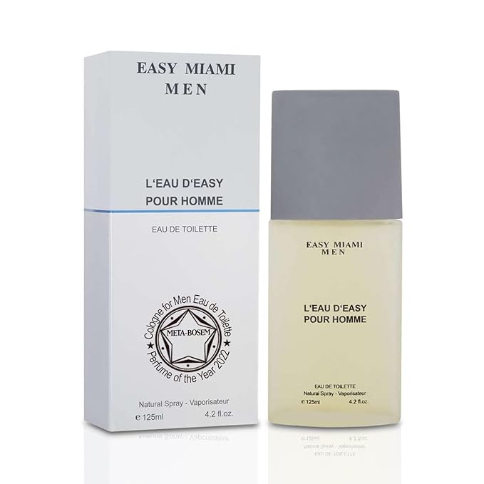 META-BOSEM Easy Miami+123 Degrees Men's Cologne Collection Eau de Toilette Natural Spray - Fresh Woody Scents - Holiday Gift Set (Pack of 2) Each 3.4 Fl Oz Total 6.8 Fl Oz