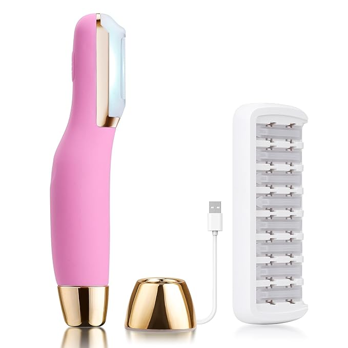 Dermaplane Razor for Women Face Dermaplaning Tool for Exfoliating and Peach Fuzz Facial Hair Removal with 8 Replaceable Blades(Pink-A2135)