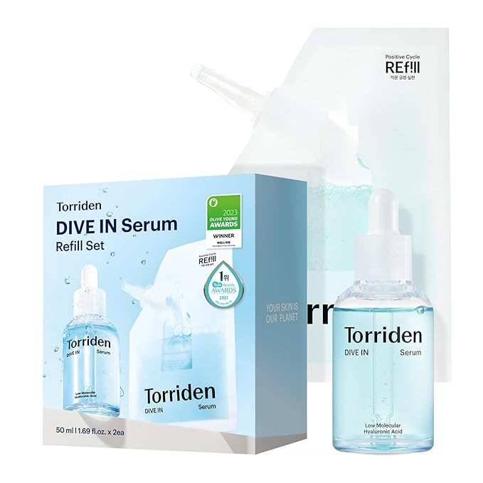Torriden DIVE IN Serum 1.69 fl oz + refill pouch 1.69 fl oz | Deep Hydration to Get Glow Skin | Hyaluronic Acid Panthenol Allantoin | Korean Facial Serum