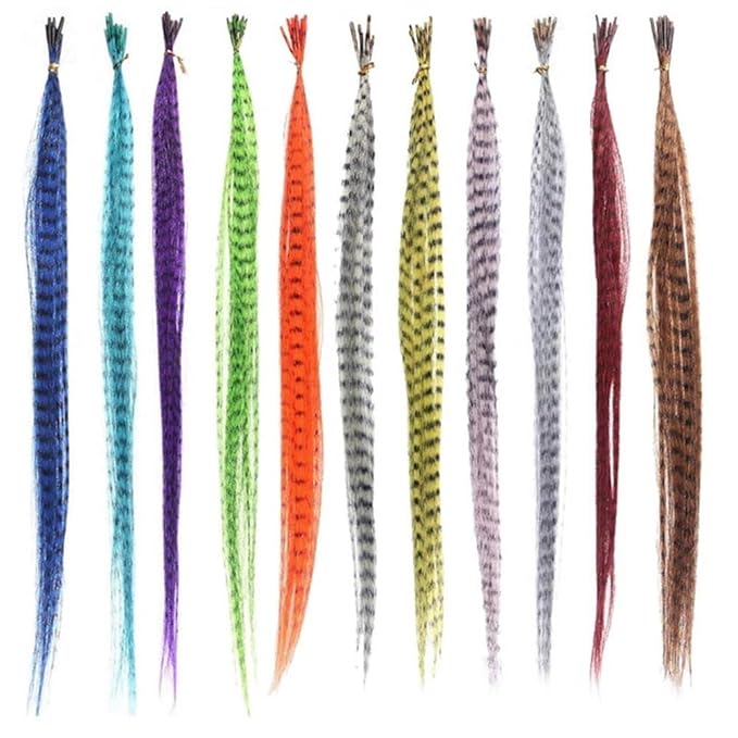 Synthetic Colored Faux Feather Hair Extensions 16 10 Strands/Pack Women's Heat Resistant Fiber Wig Accessories(7-10 Strands-Pack)