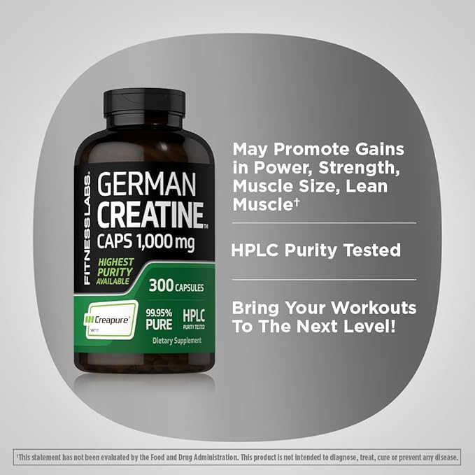 Fitness Labs German Creatine Monohydrate | 1000mg | 300 Capsules | Supplement for Women and Men | Non-GMO Gluten Free