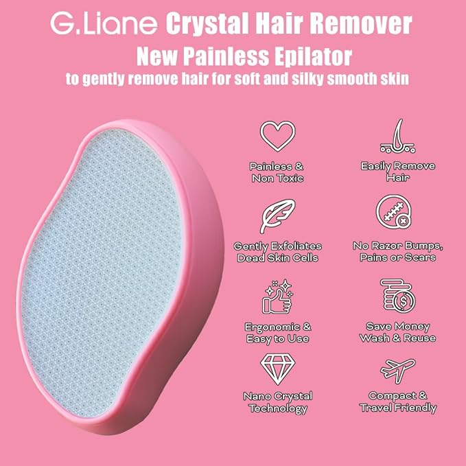 Premium Crystal Hair EraserPainless Exfoliation Hair Removal EpilatorNano Glass Hair Remover for WomenNatural Gentle and Efficient Shaver Trimmer on Leg Arm(Rose Pink)