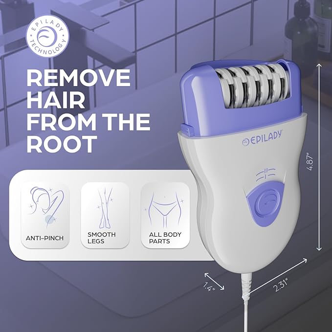 Epilady Speed Corded Epilator for Women ? Dual-Speed 40-Disc Root Hair Removal Device for Legs Underarms and Bikini Area Compact Waterproof Anti-Pinch Design for Smooth Long-Lasting Results