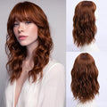 Medium Length Warm Ginger Wavy Wigs for Women 16 Inch Dark Auburn Wavy Wig Natural Looking Synthetic Heat Resistant Fiber Wig for Daily Party Use (16 inch)