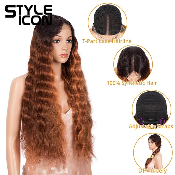 Style Icon 30 Inches Lace Front Wigs Deep Wave Wig Synthetic Wig (Middle Part Lace Wig TTOL 99A/340C/145T)