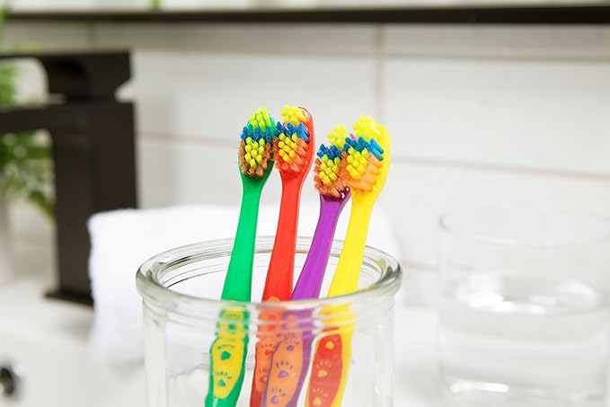 SmartSmile 72 Pcs Bulk Kids Toothbrushes Individually Wrapped - Assorted Colors with Animal Paw Prints - Popular Dental Office Patient 21-542