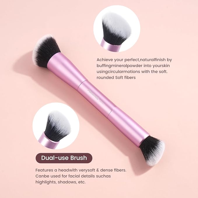 MAANGE 20 PCS Foundation Makeup Brush Set Double-ended Kabuki Contour Brush for Liquid Powder Concealer Blending Blush Buffing Makeup Tools (Pink)