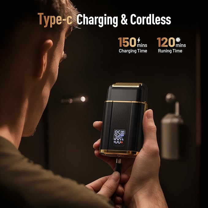 Professional Foil Shaver for Men: Cordless Electric Razor with High-Speed Dual Blades Rechargeable USB-C IPX6 Waterproof &amp Travel-Friendly/Home Use