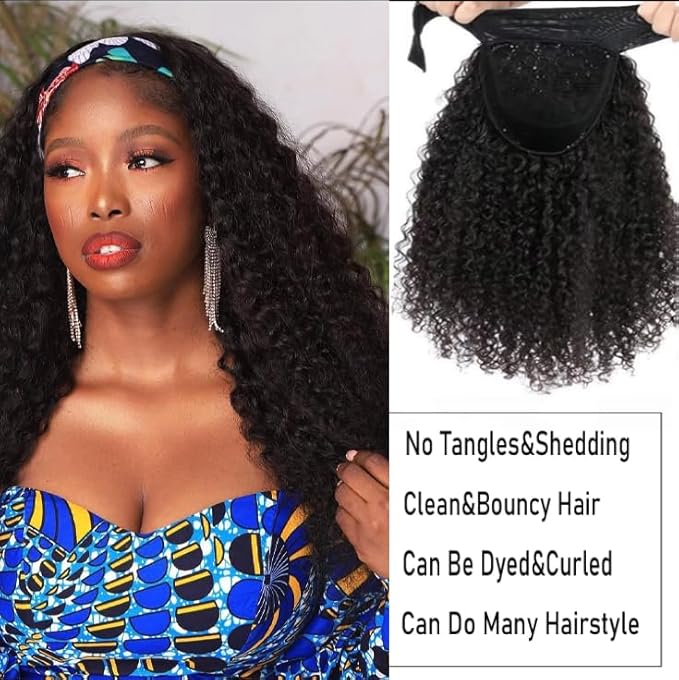 Headband Wig Human Hair Deep Wave 12 Inch Curly Headband Half Wigs for Black Women 12A Brazilian Human Hair Wigs Glueless None Lace Front Wig Natural Color