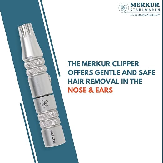 MERKUR Nose &amp Ears Hair Trimmer Safe Hair Removal Tool for Men &amp Women Twist and Cut Mechanism Stainless Steel Clip Easy to Clean Battery-Free