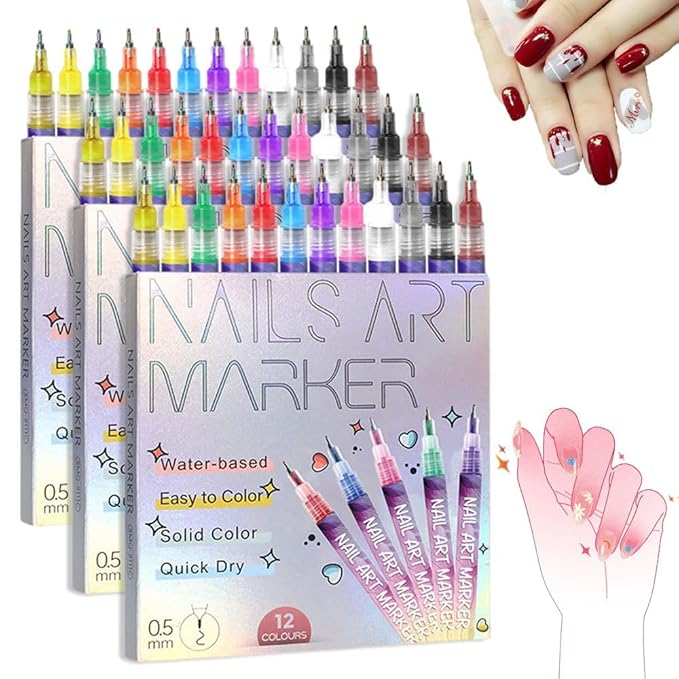 2026 New 12 Colors Nail Art Pens Set Nail Art Markers for Gel Nails DIY Nail Art Marker Drawing Painting Liner Pen Nail Art Tools for Dotting Drawing Painting Point Liner DIY (36 colors)