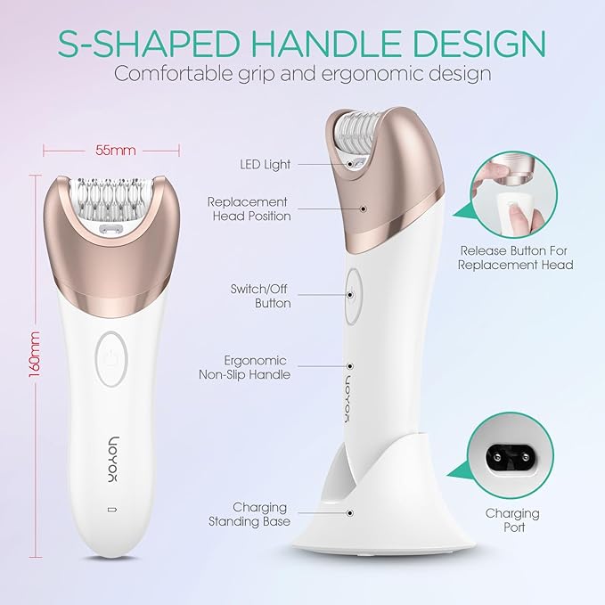 VOYOR Epilator for Women 3 in 1 Epilator Hair Removal for Women Epilators Hair Remover for Leg Arm with 30 Tweezers Rechargeable &amp Cordless Electric Lady Shaver &amp Trimmer BM300 (Champagne G