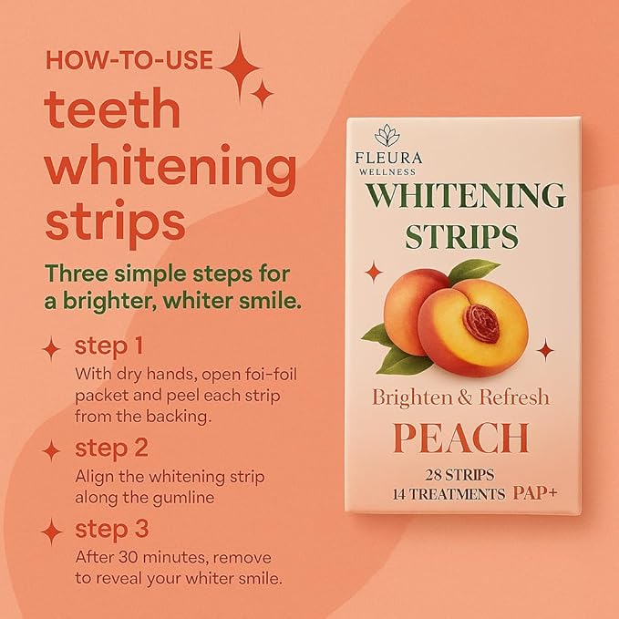 Pap Teeth Whitening Strips ? Peach and Watermelon Flavor | Enamel-Safe Sensitivity-Free Whitening Gentle Daily Use 28 Strips (14 Treatments) (Peach)