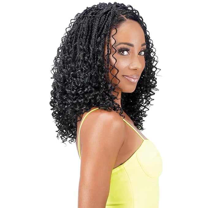 Royal Zury Crochet Briad V-shape Finish Style V11 Boho Curly (12+13+14) (Jet Black 1)